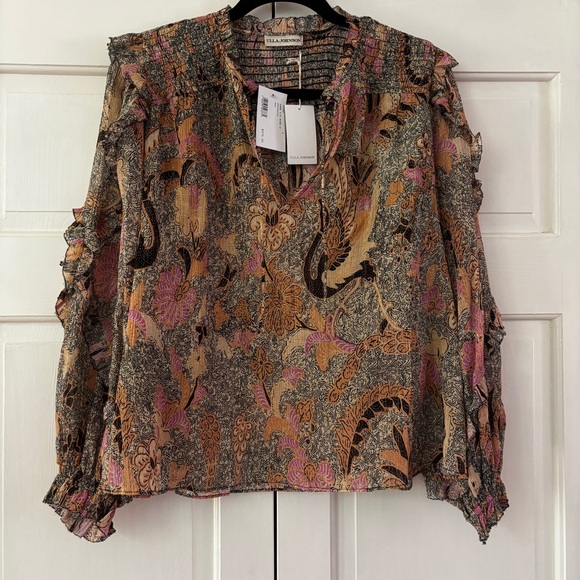 NEWUlla Johnson Lara Blouse Silk Ruffle Floral Birds of Paradise Ivory Size 8 - Picture 7 of 17